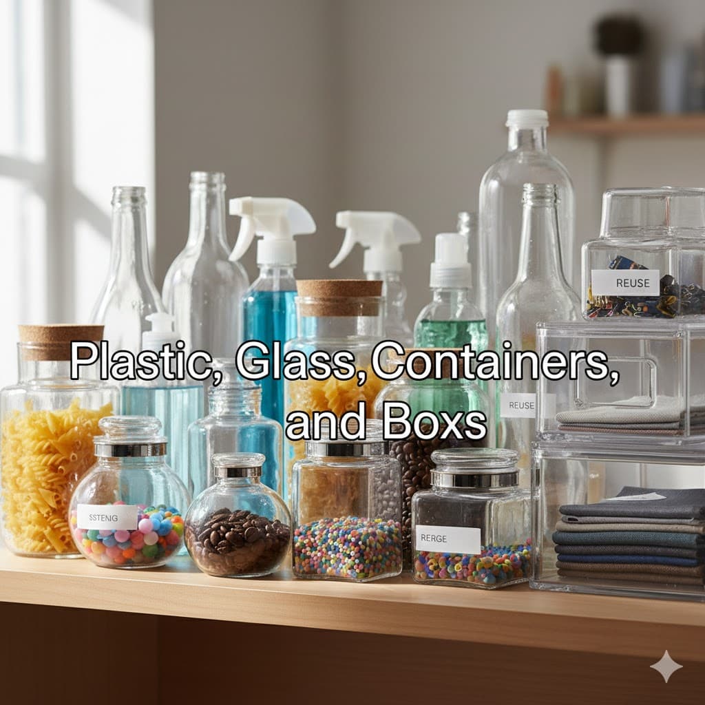 Plastic, Glass Containers, Bottles, Jars and Boxes