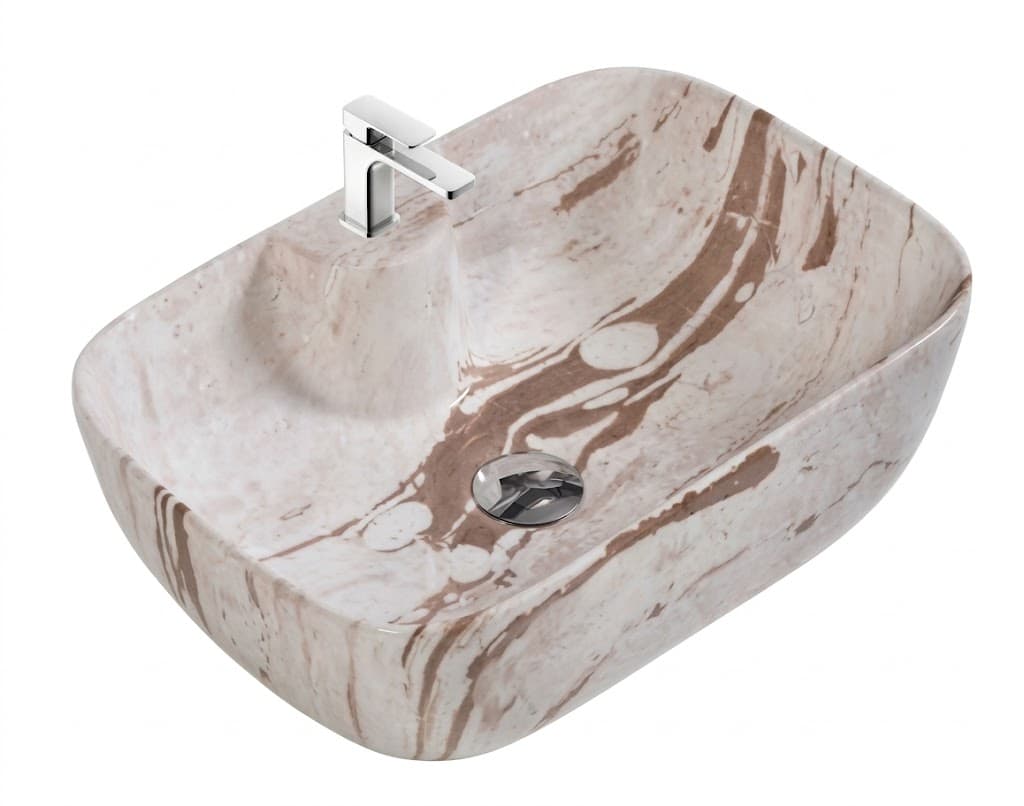 Beige Marble Pattern Countertop Wash Basin