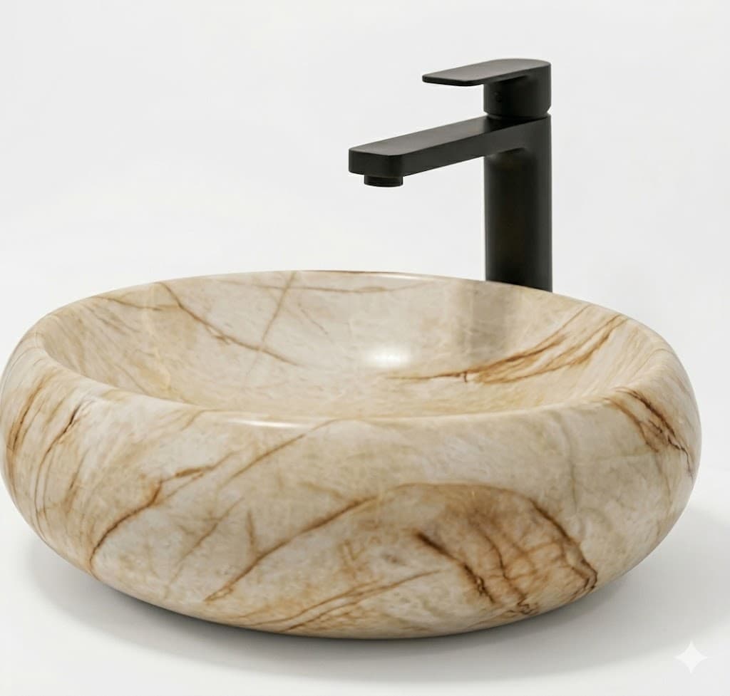 Beige Marble Round Tabletop Wash Basin