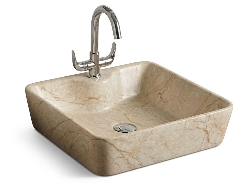 Beige Marble Square Tabletop Wash Basin