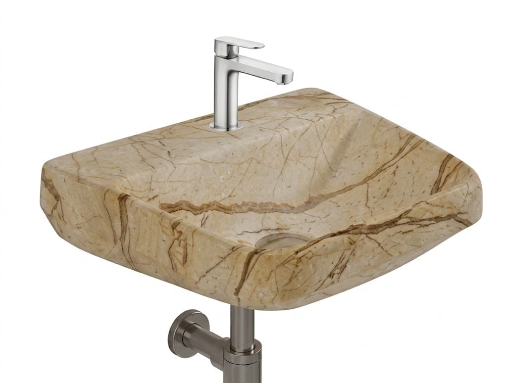 Beige Marble Square Wall Hung Wash Basin