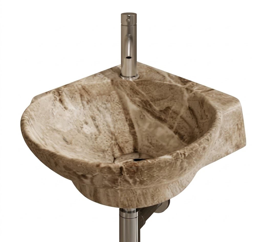 Beige & White Wall Hung Corner Basin