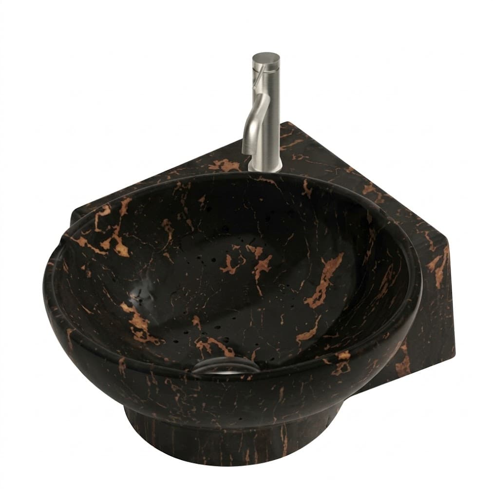 Black & Gold Vessel Wall Hung Corner Basin
