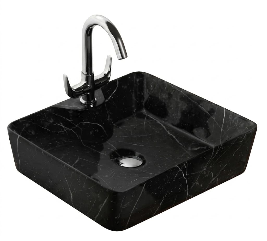 Black Marble Square Tabletop Wash Basin