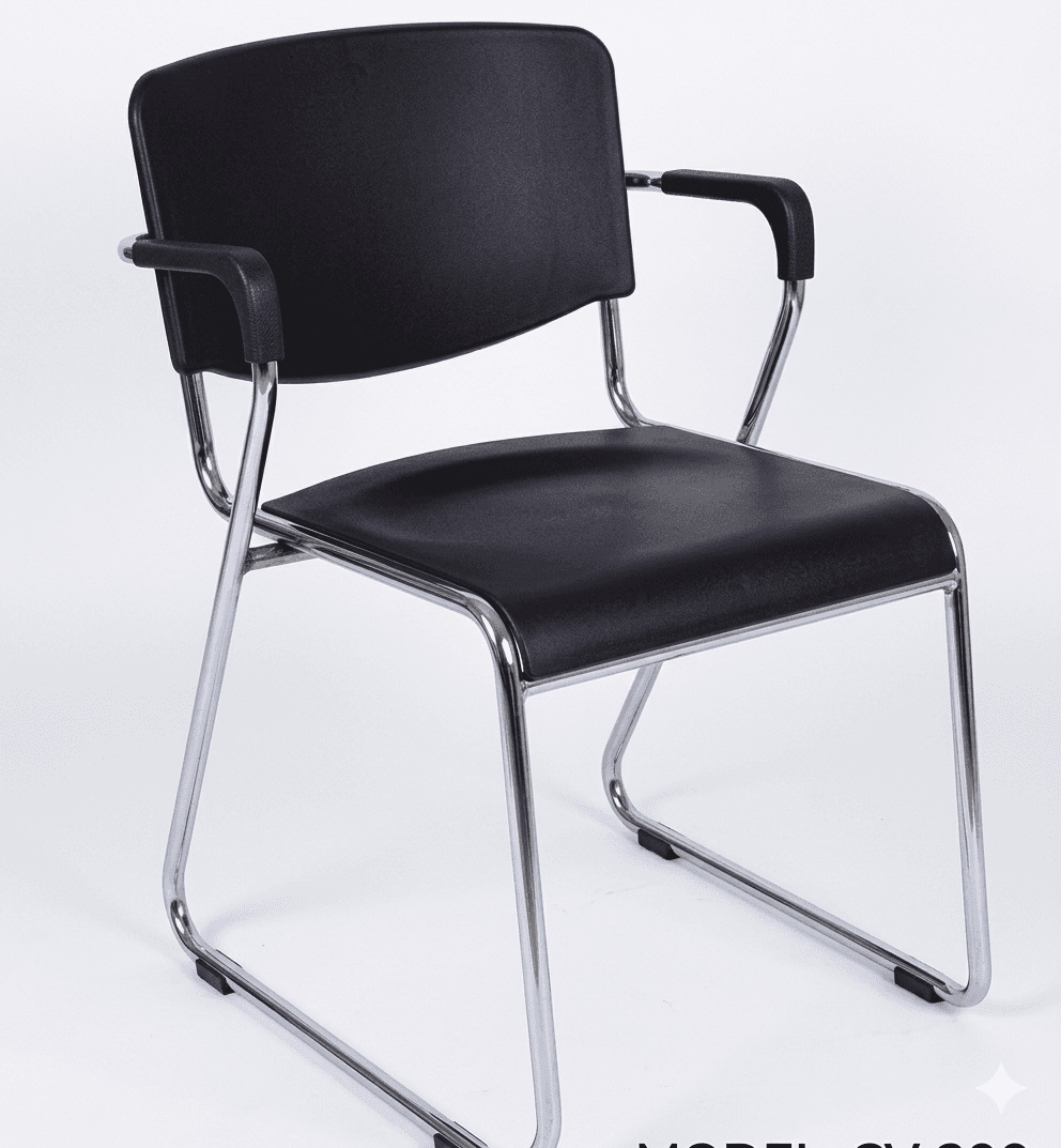 Black Ribbed Leatherette Visitor Chair