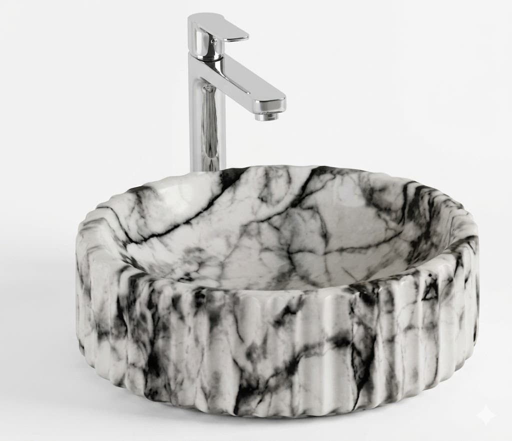 Black Vein Marble Fluted Countertop Wash Basin
