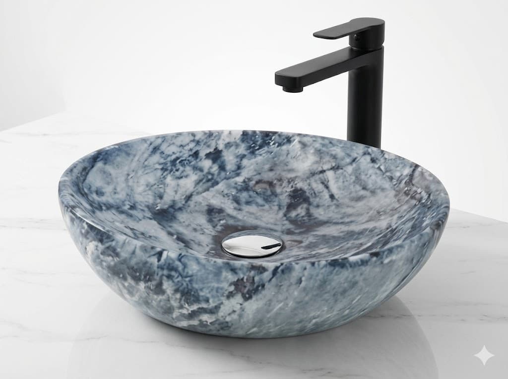 Blue Marble Finish Round Table Top Wash Basin