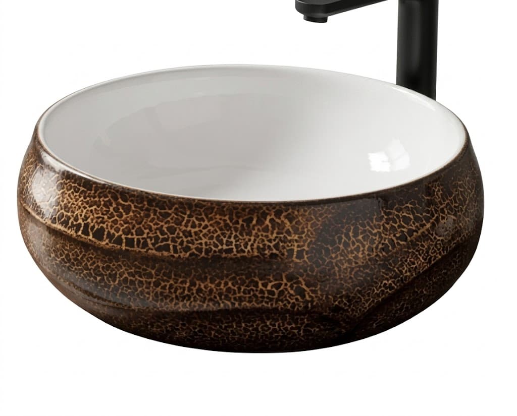 Brown Crackled Ceramic Finish Table Top Basin