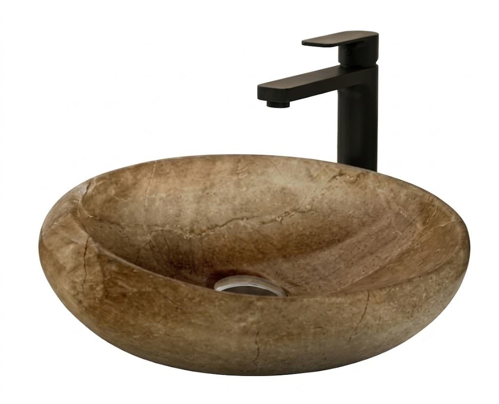 Brown Stone Finish Round Tabletop Wash Basin