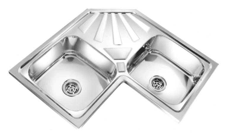 Corner Double Bowl Stainless Steel Kitchen Sink with Drain Board