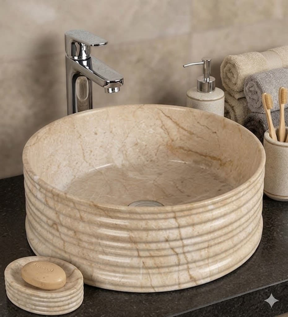 Cream Stone Vessel Round Bathroom Wash Basin