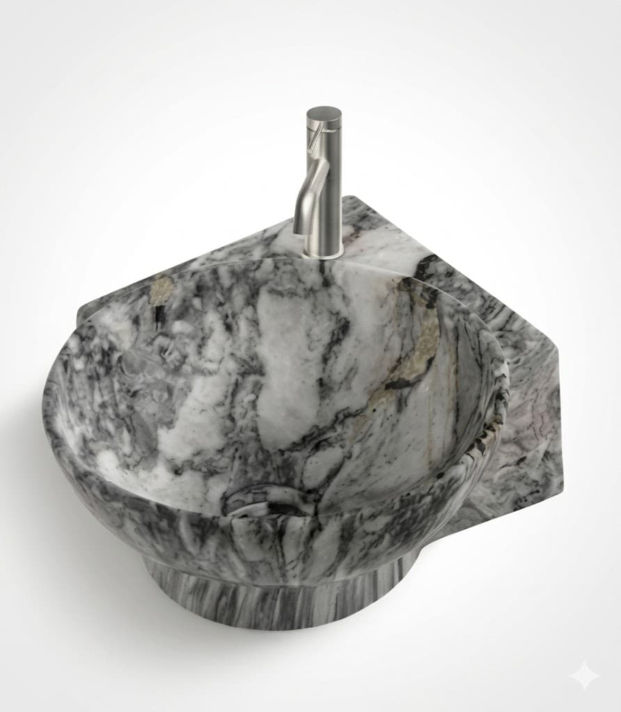 Grey Marble Style Finish Wall Hung Corner Basin