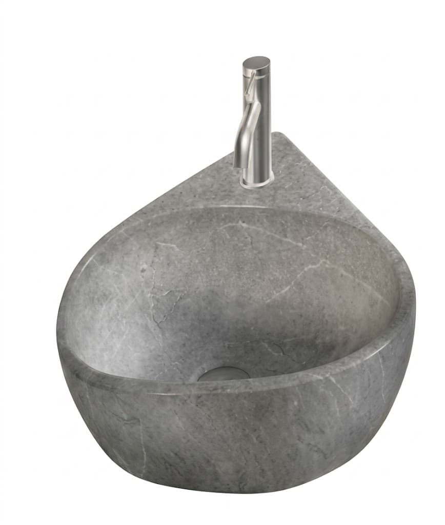 Grey Stone Finish Corner Wall Hung Wash Basin