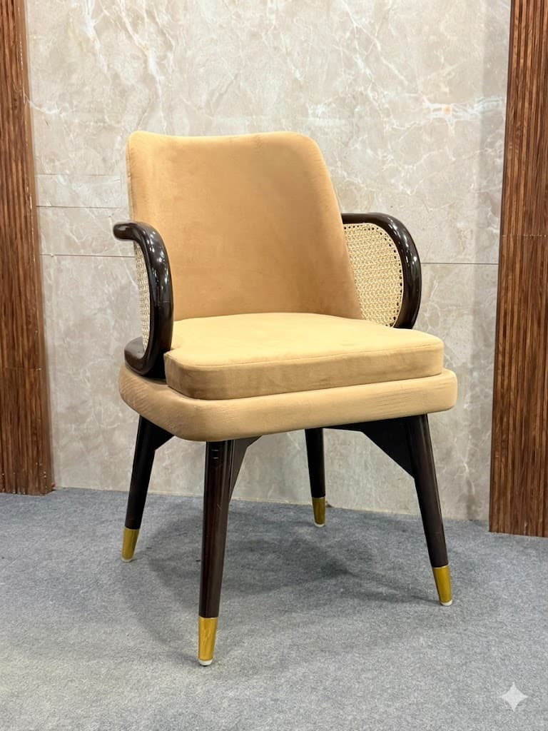 Luxury Cane Accent Armchair with Upholstered Seat
