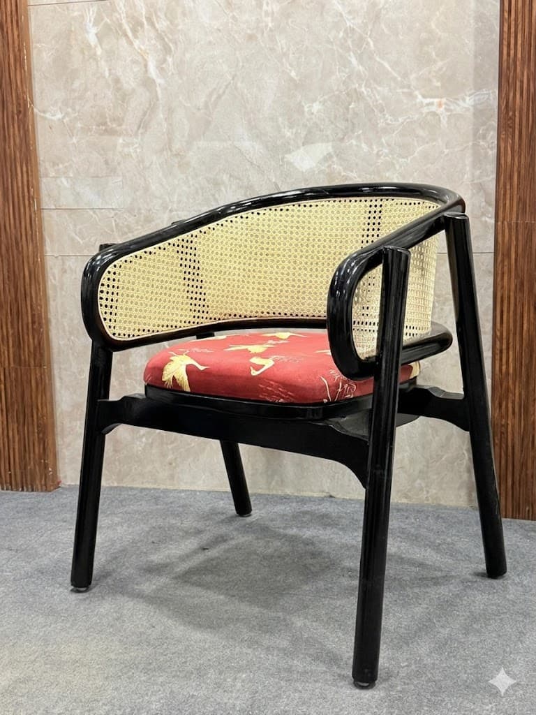 Luxury Cane Lounge Armchair with Upholstered Cushion