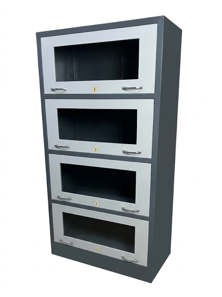 Metal Bookshelf with Glass Doors