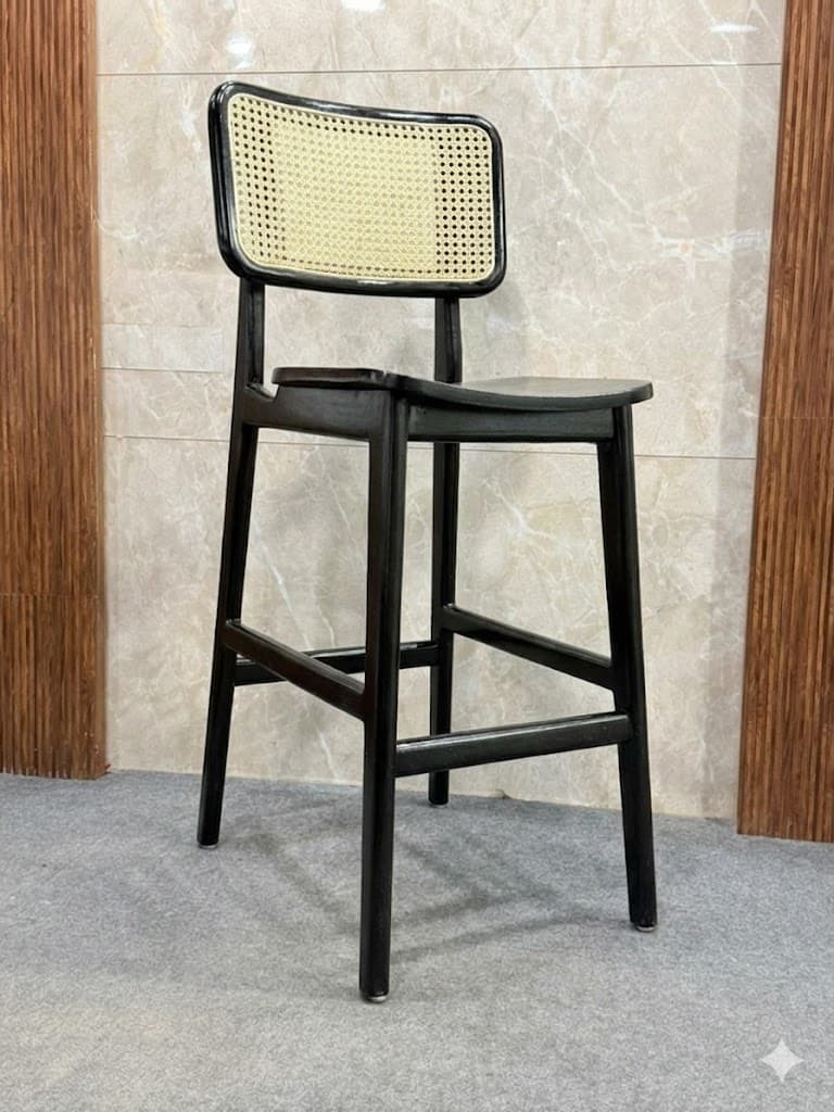 Minimalist Cane Back Wooden Bar Stool