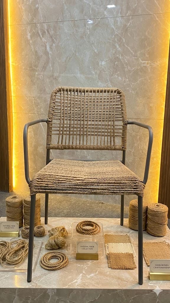 Modern Rope Weave Dining Armchair with Metal Frame