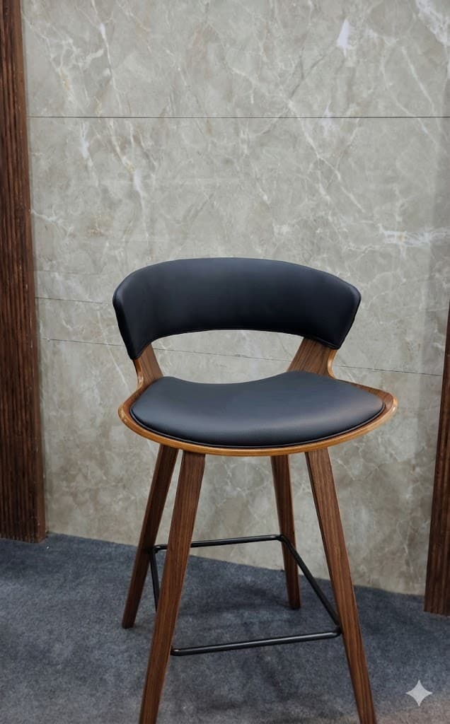 Modern Wooden Bar Stool with Cushioned Backrest