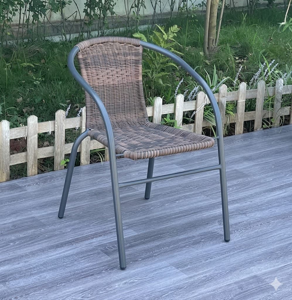 Outdoor Rattan Armchair with Metal Frame