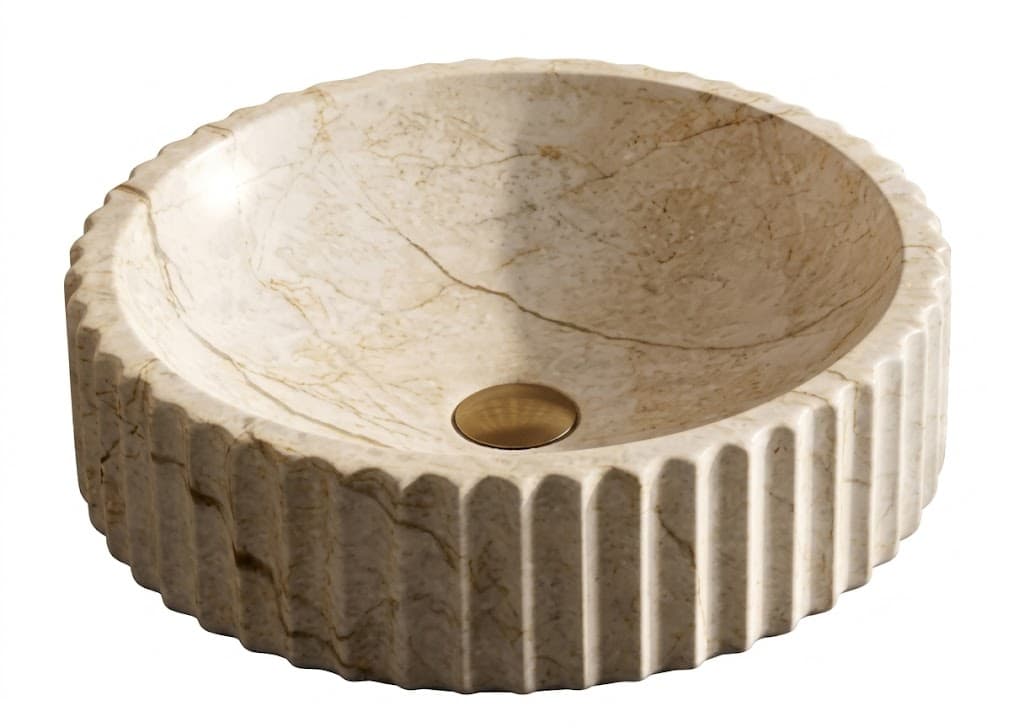 Round Fluted Marble Countertop Wash Basin