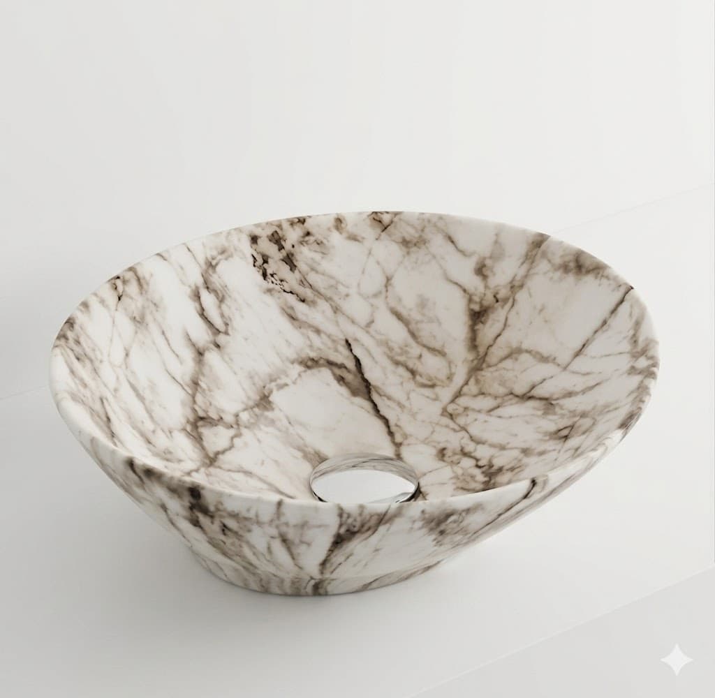 Round Marble Finish Table Top Wash Basin
