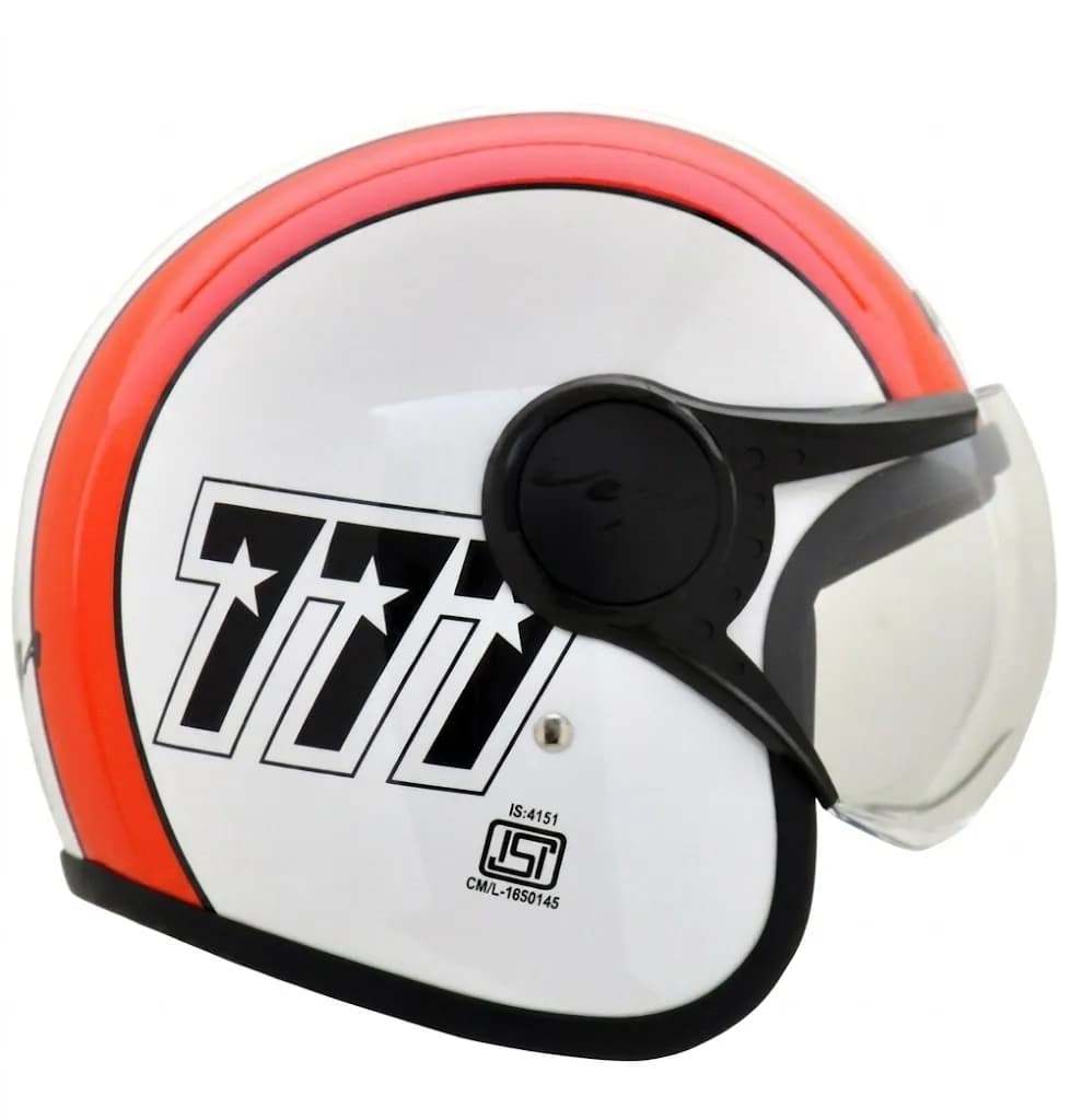 VEGA Jet 777 White With Red Stripe Open Face Medium Helmet