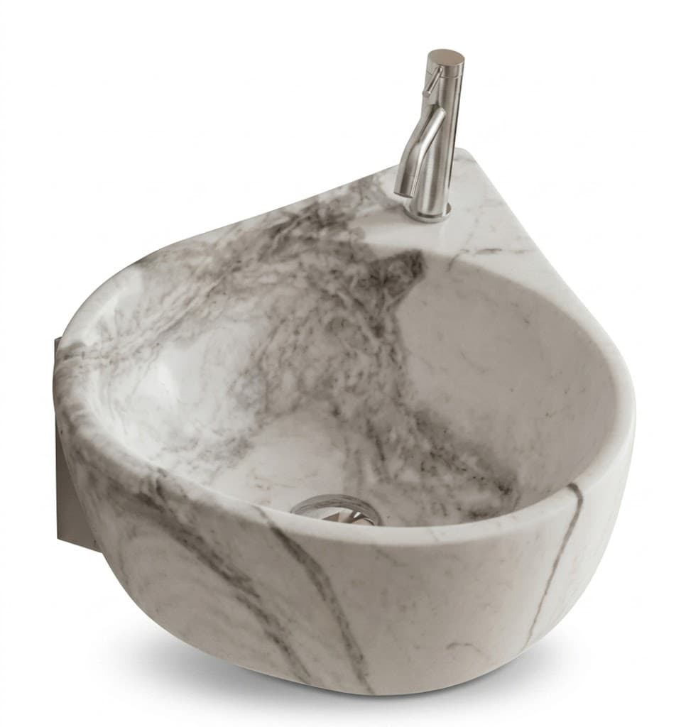 White & Grey Marble Corner Wall Hung Wash Basin