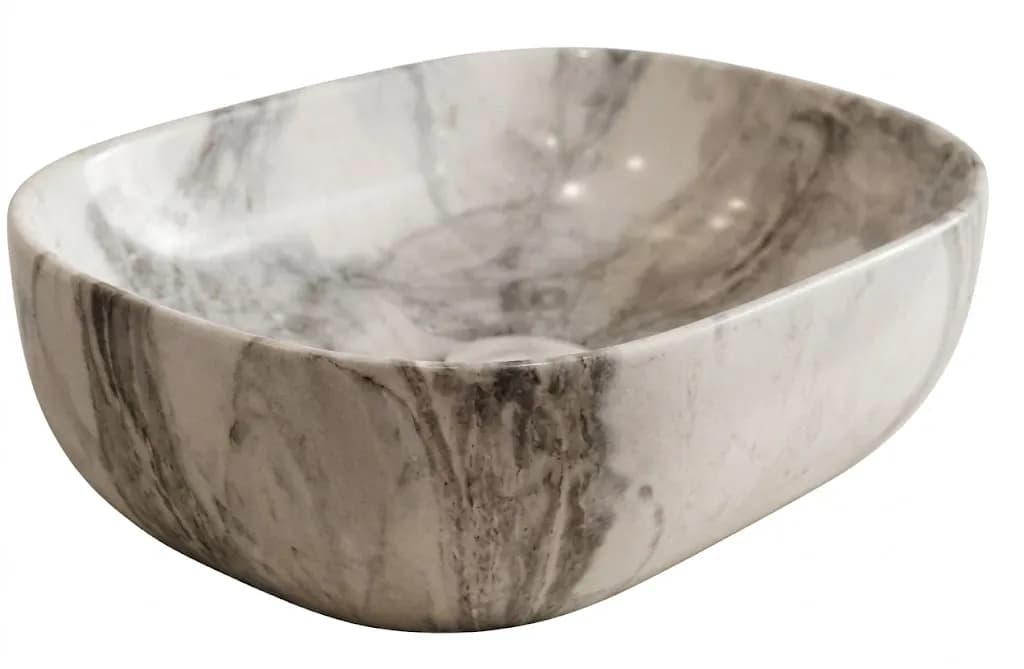 White & Grey Marble Oval Tabletop Wash Basin