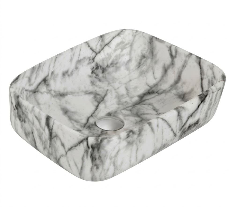 White & Grey Marble Square Tabletop Wash Basin