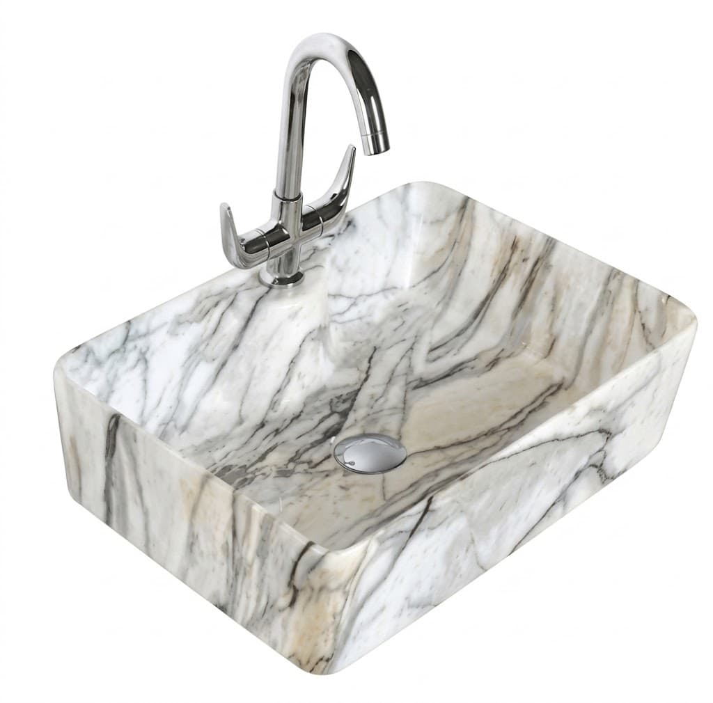 White & Grey Marble Square Tabletop Wash Basin
