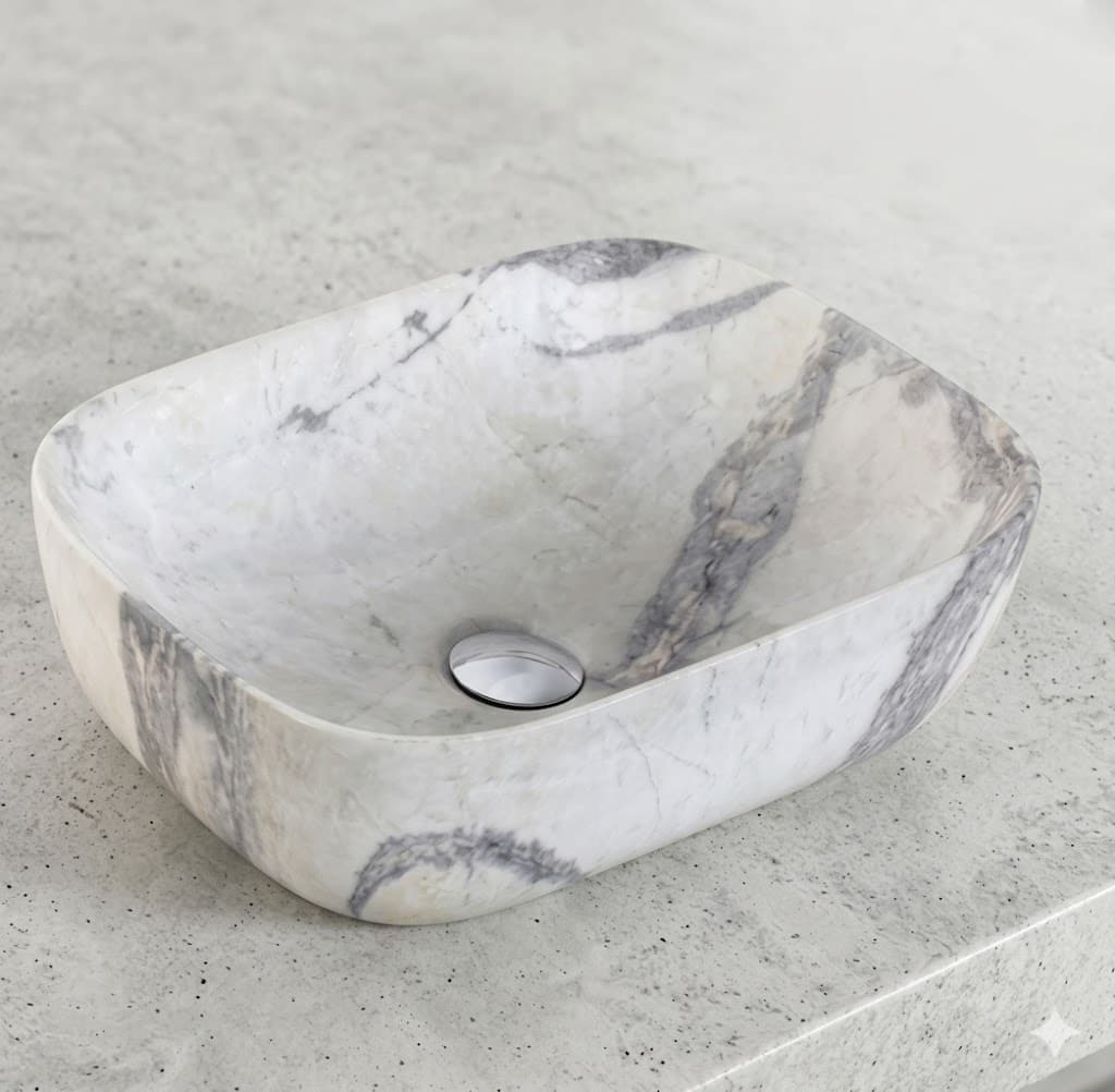 White & Grey Marble Table Top Wash Basin