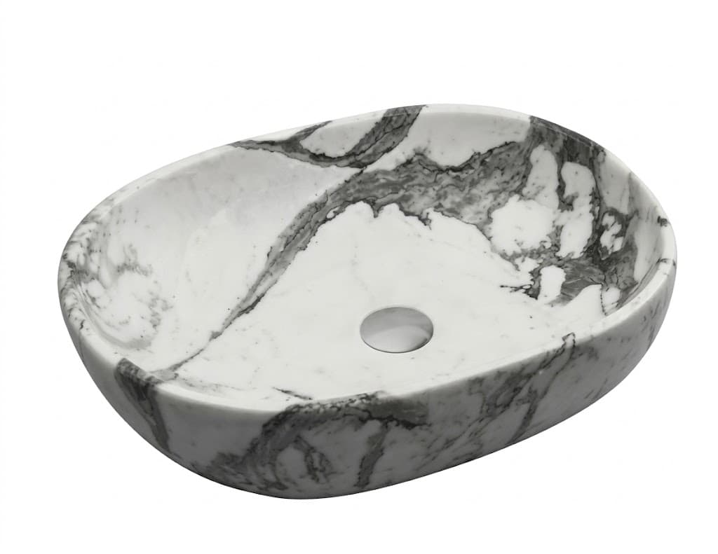 White Marble Black Vein Round Tabletop Wash Basin