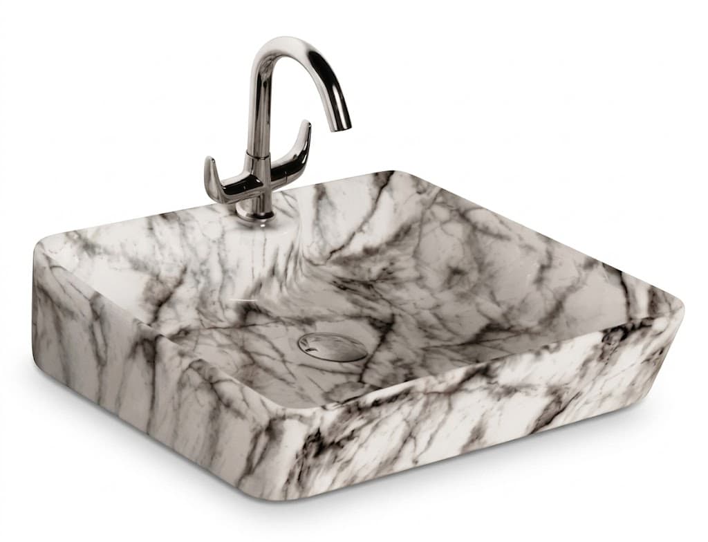 White Marble Black Vein Square Tabletop Wash Basin