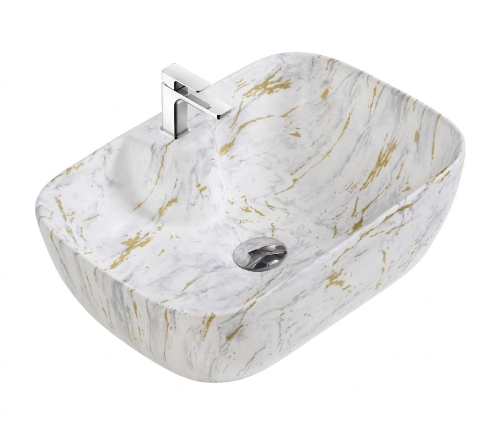 White Marble Designer Countertop Wash Basin