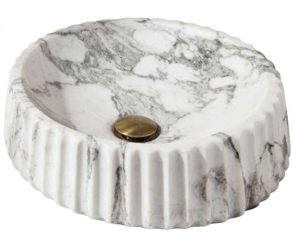 White Marble Fluted Countertop Wash Basin