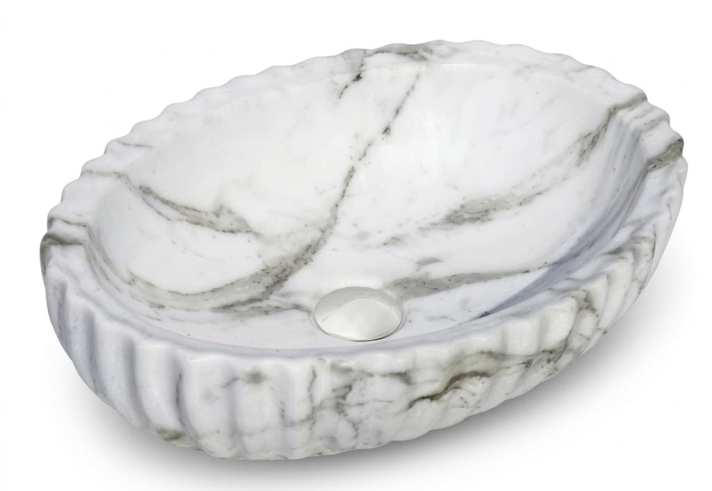 White Marble Fluted Round Tabletop Wash Basin