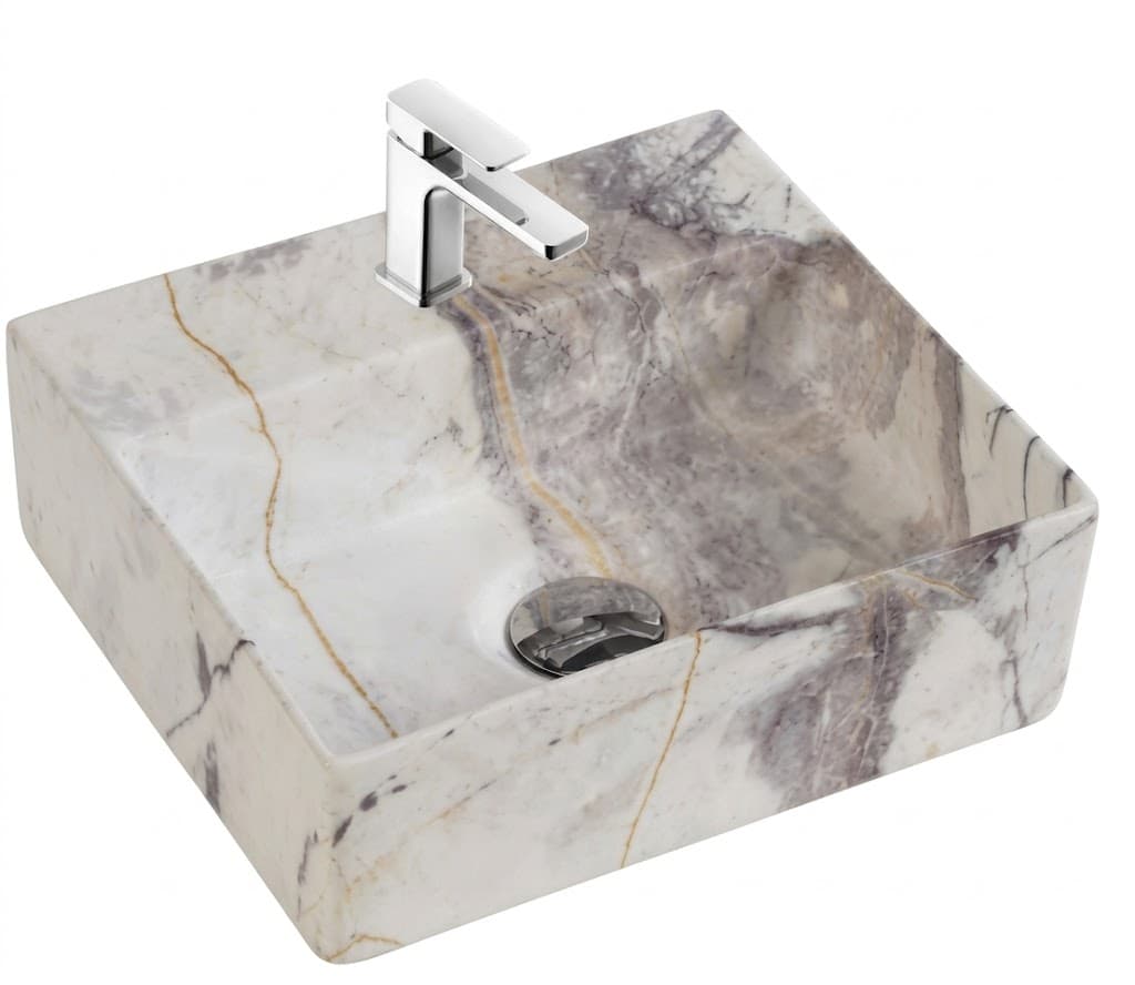 White Marble Gold Vein Square Tabletop Wash Basin