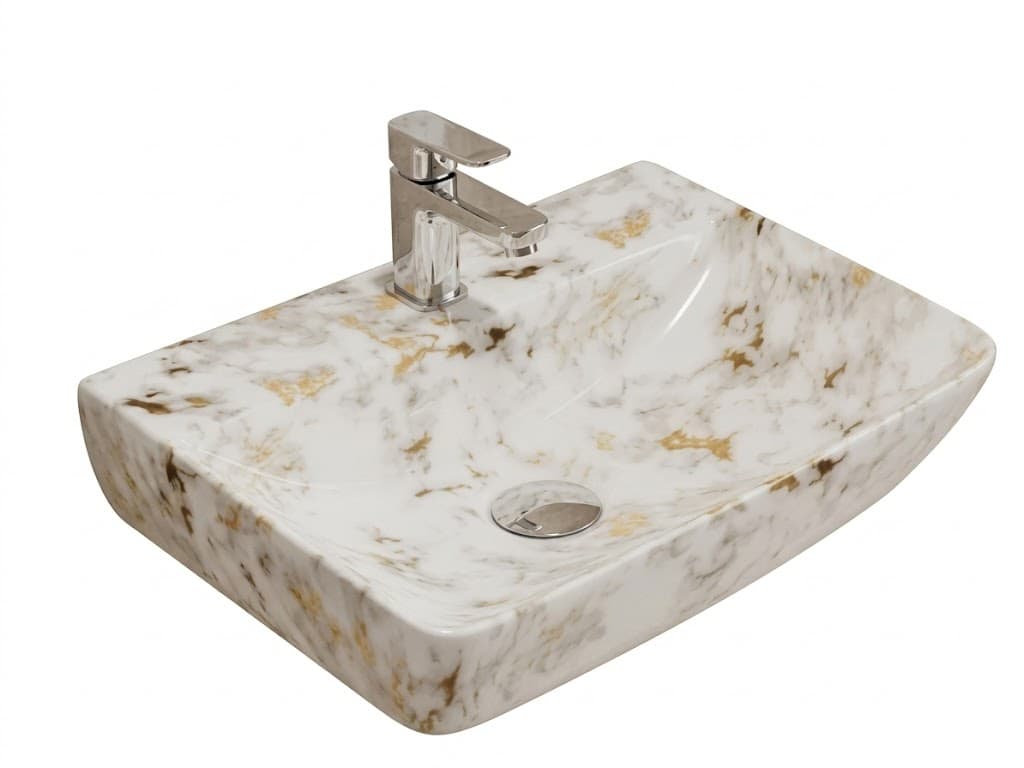 White Marble Gold Vein Wall Hung Wash Basin