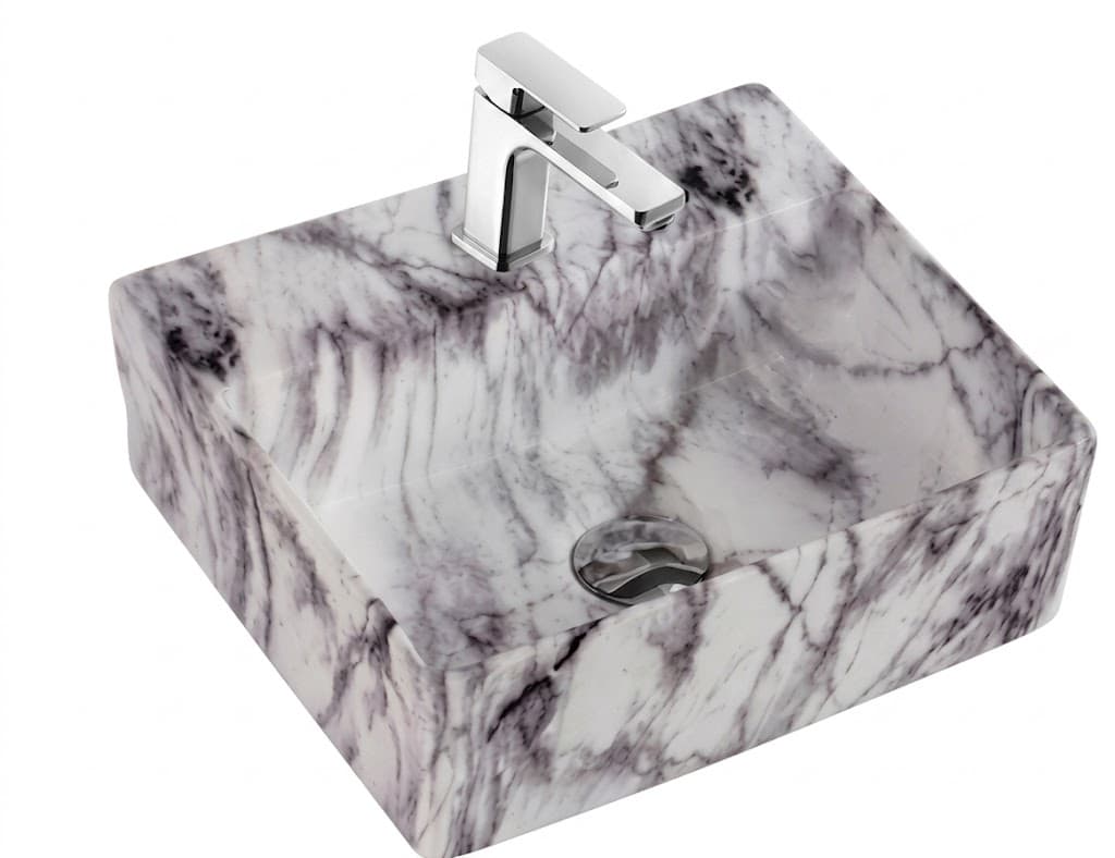 White Marble Rectangular Tabletop Wash Basin