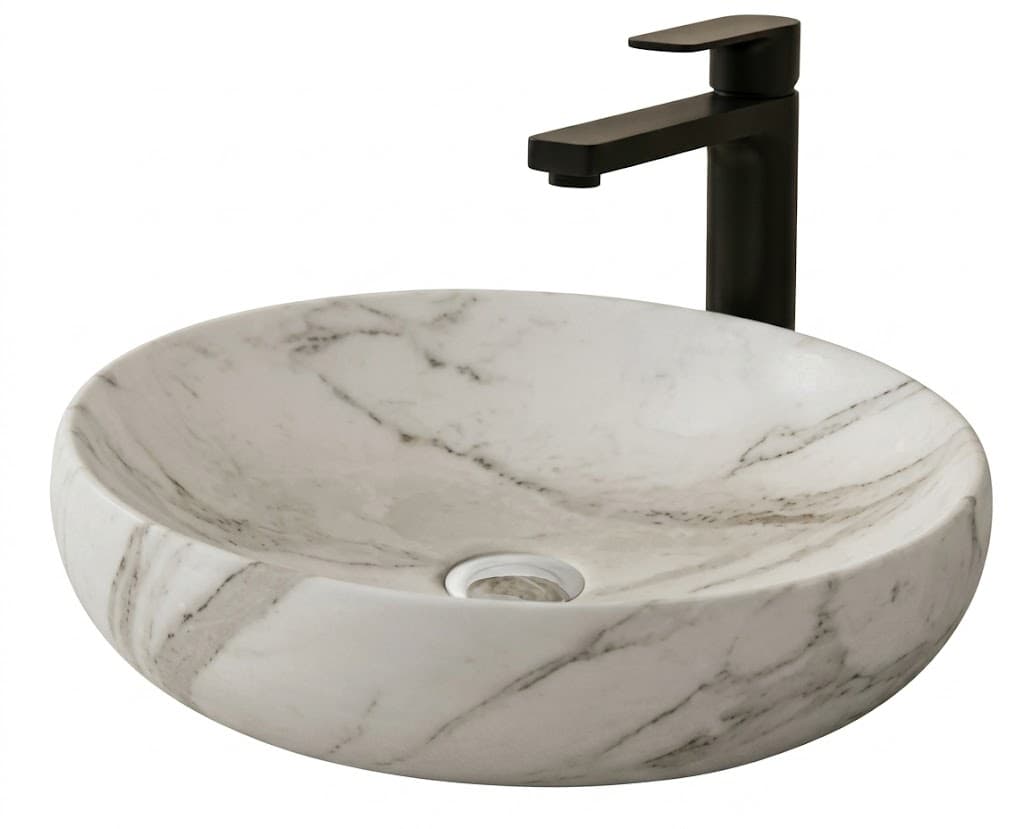 White Marble Round Tabletop Wash Basin
