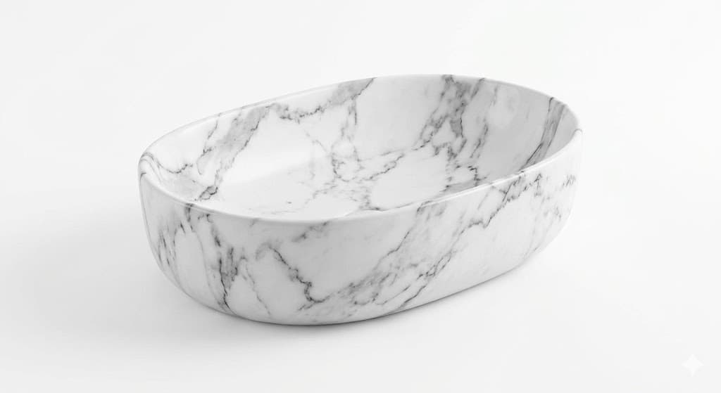 White Marble Round Tabletop Wash Basin
