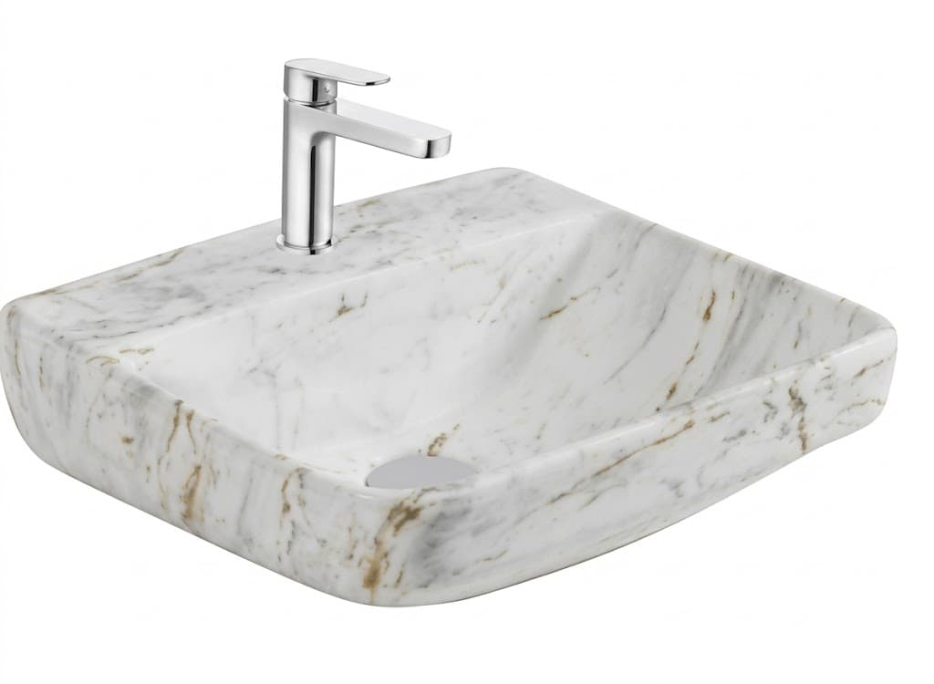 White Marble Square Tabletop Wash Basin