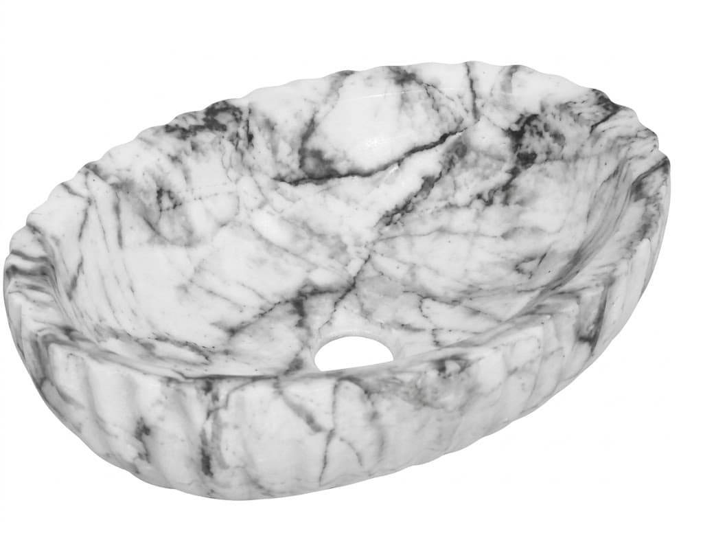 White Marble Textured Round Tabletop Wash Basin