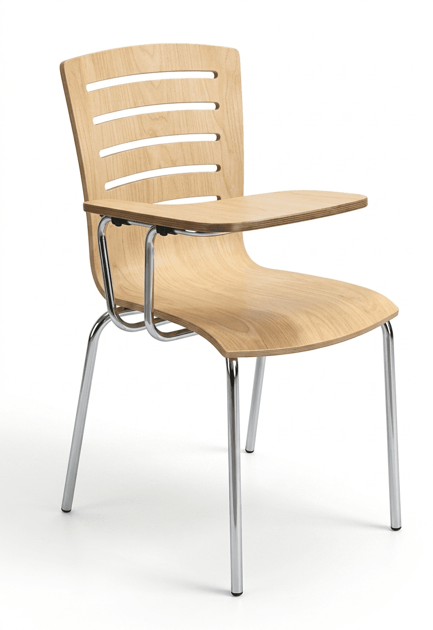 Wooden Finish School Chair with Writing Pad